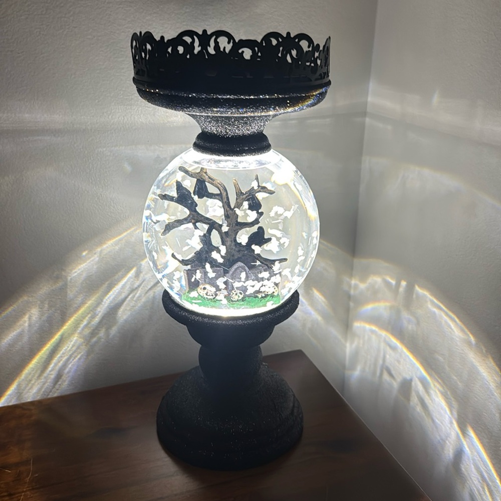 Bath & Body Works Halloween Cemetery Pedestal Lighted Water Globe Candle Holder